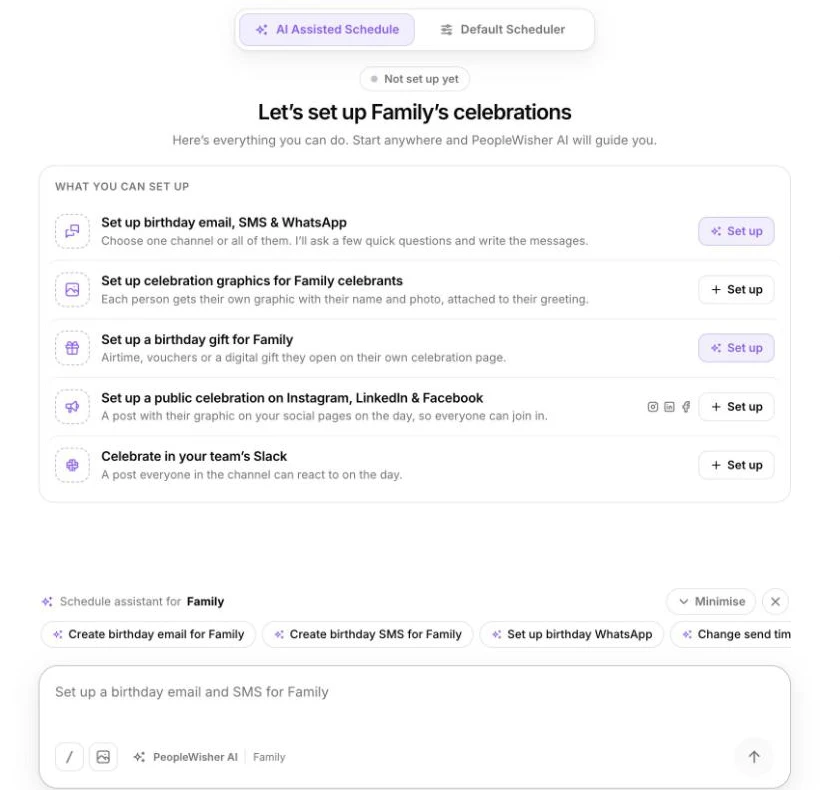 A new group in the AI Assisted Schedule with “What you can set up” cards