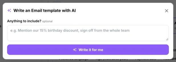 The Write an Email template with AI window